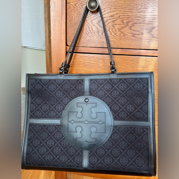 Tory Burch Black Ella T Monogram Quadrant Tote - Picture 12 of 15